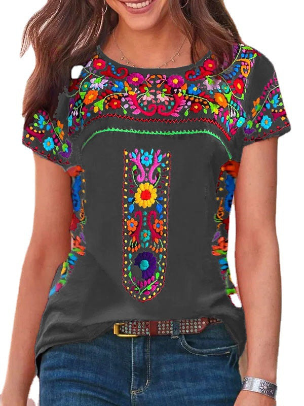 T-shirt met korte mouwen en ronde hals met boho-print