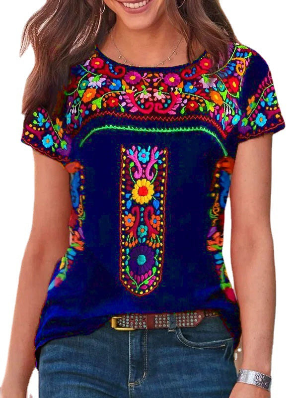 T-shirt met korte mouwen en ronde hals met boho-print