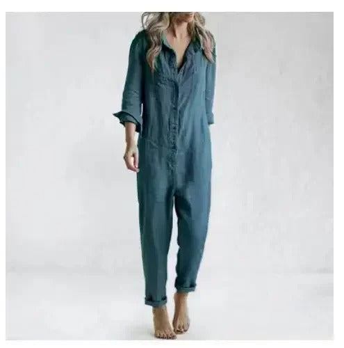 jumpsuit met lange mouwen, knopen en zakken