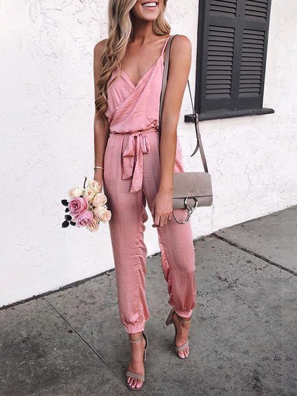 Effen mouwloze jumpsuit met ceintuur