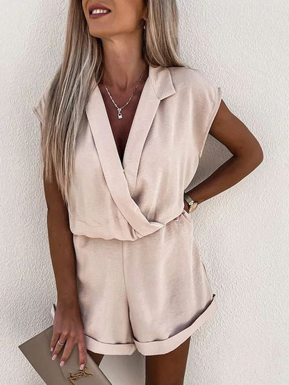Effen mouwloze v-hals casual jumpsuit